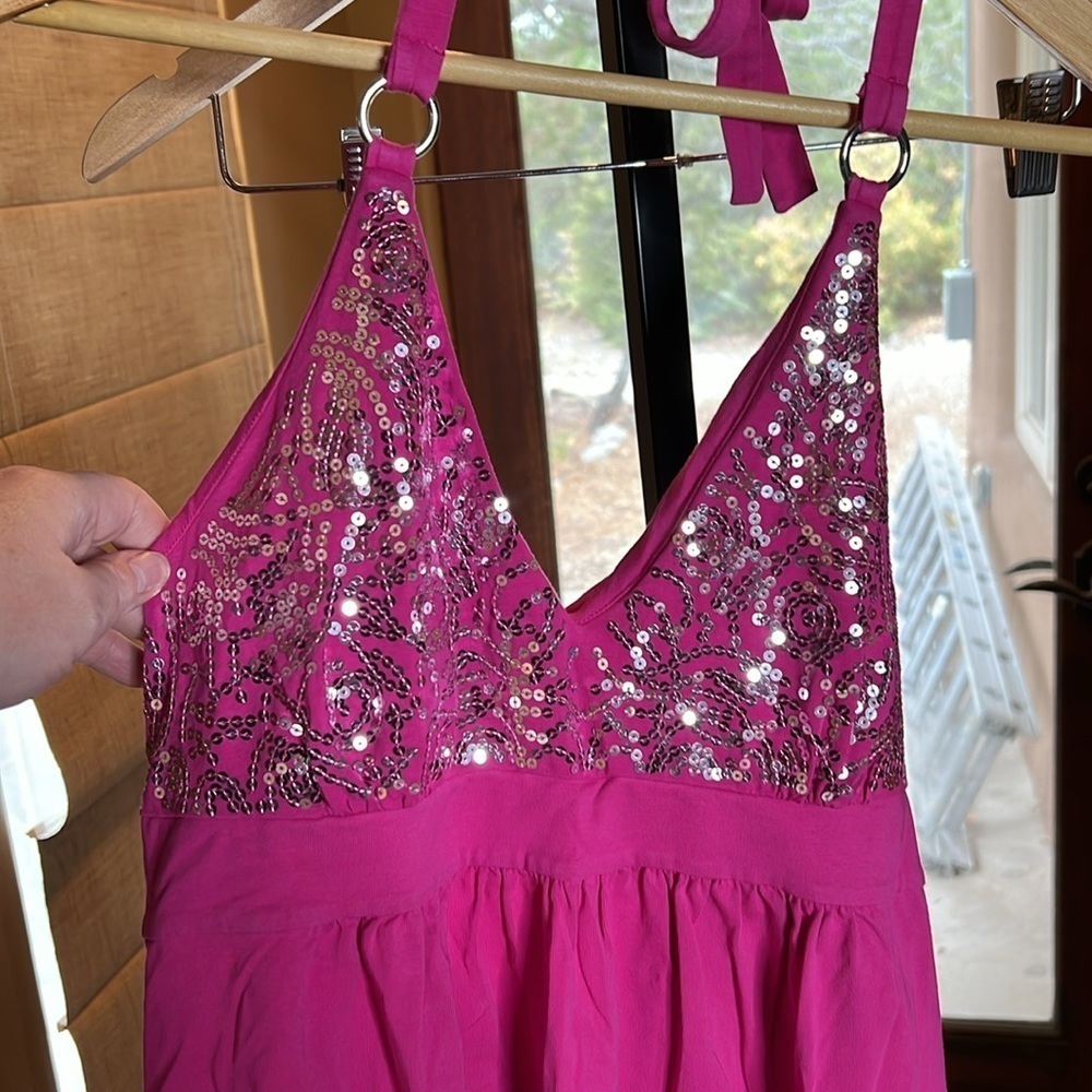 NWOT Victoria’s Secret Hot Pink Sequin Halter Mini Dress Bra Top Y2K Medium - Picture 4 of 10